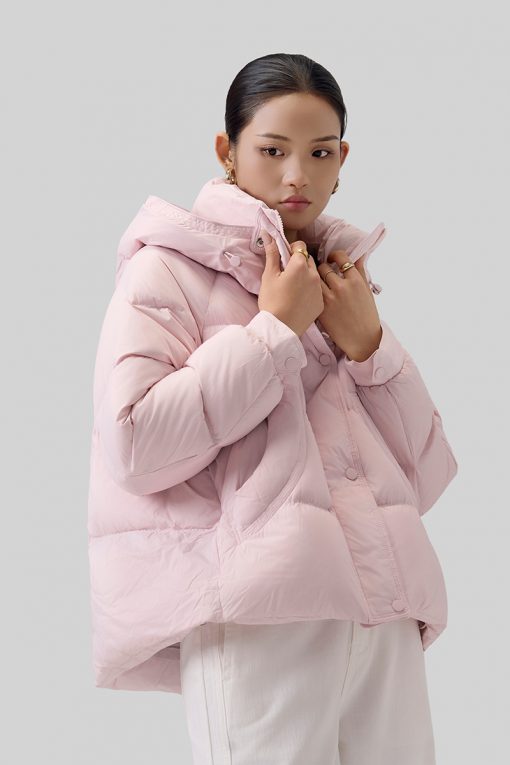 Áo khoác phao dáng ngắn đáp túi cong