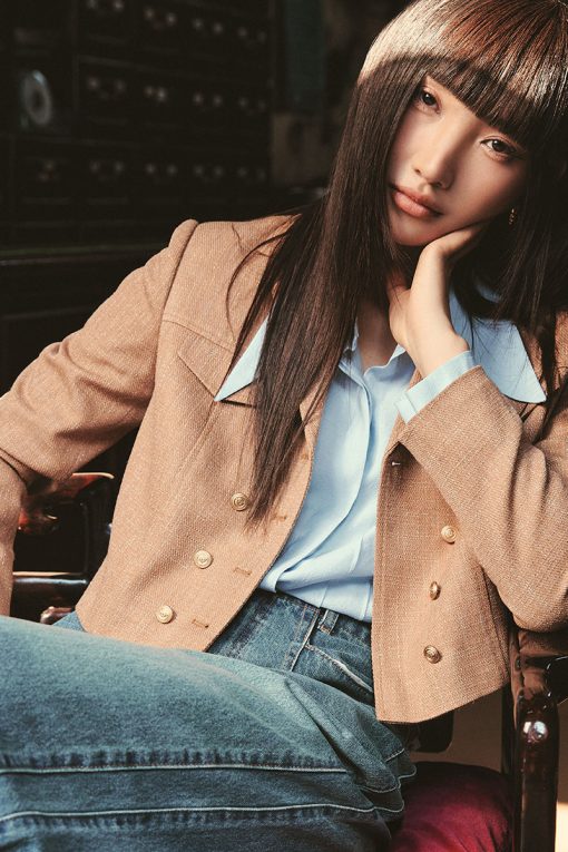 Áo khoác text 2 hàng cúc kẹp nắp túi ngực