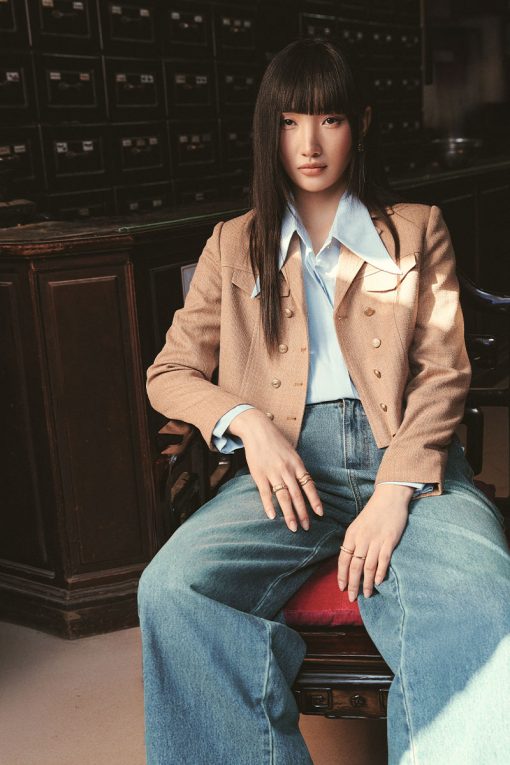 Áo khoác text 2 hàng cúc kẹp nắp túi ngực