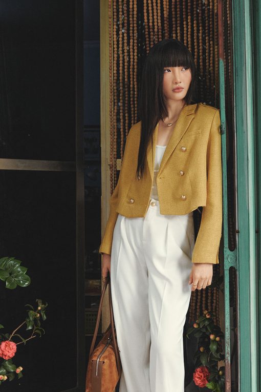 Áo khoác tweed 2 hàng cúc gấu chéo