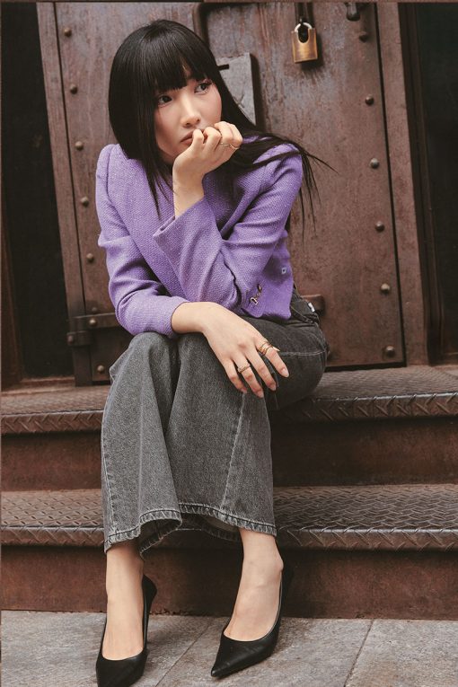 Áo khoác tweed croptop nắp túi kẹp D