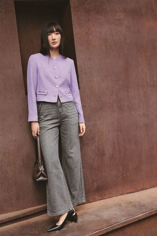 Áo khoác tweed croptop nắp túi kẹp D