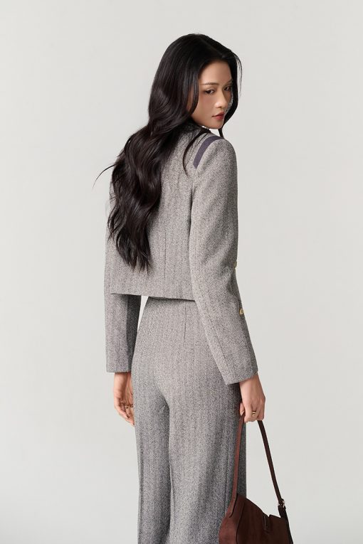 Áo khoác tweed croptop phối nẹp cơi giả