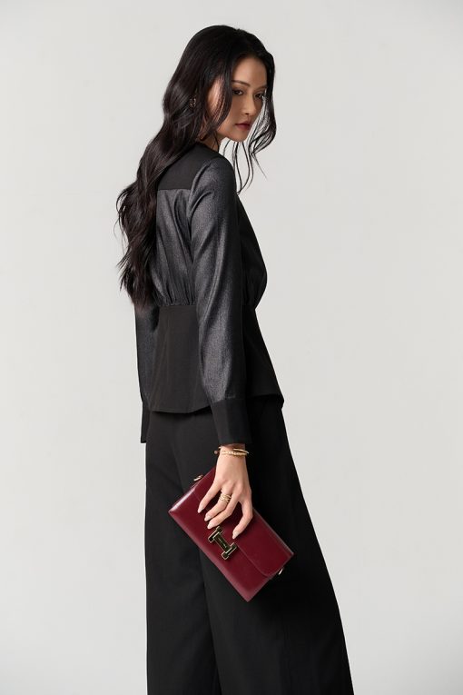 Áo kiểu DT peplum lệch thân phối vải