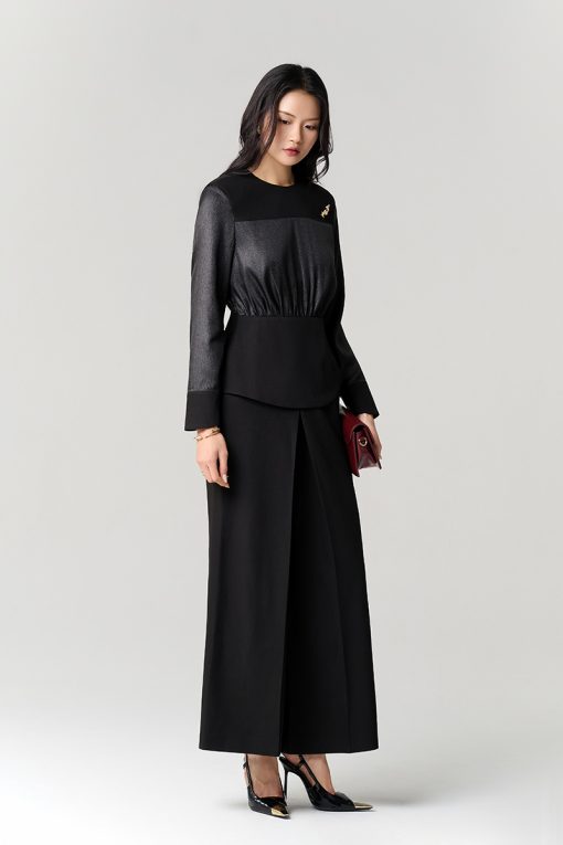 Quần suông ống rộng lý xúp giữa trước