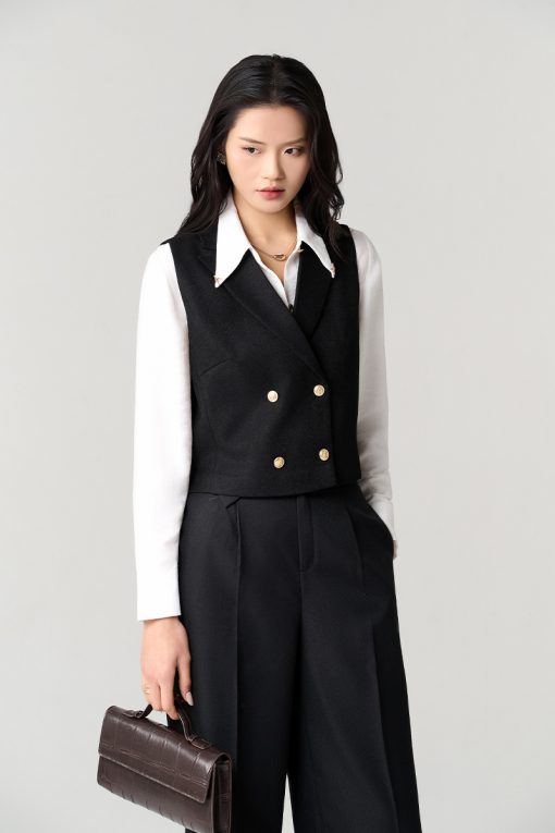 Áo kiểu SN croptop cổ vest 2 hàng cúc