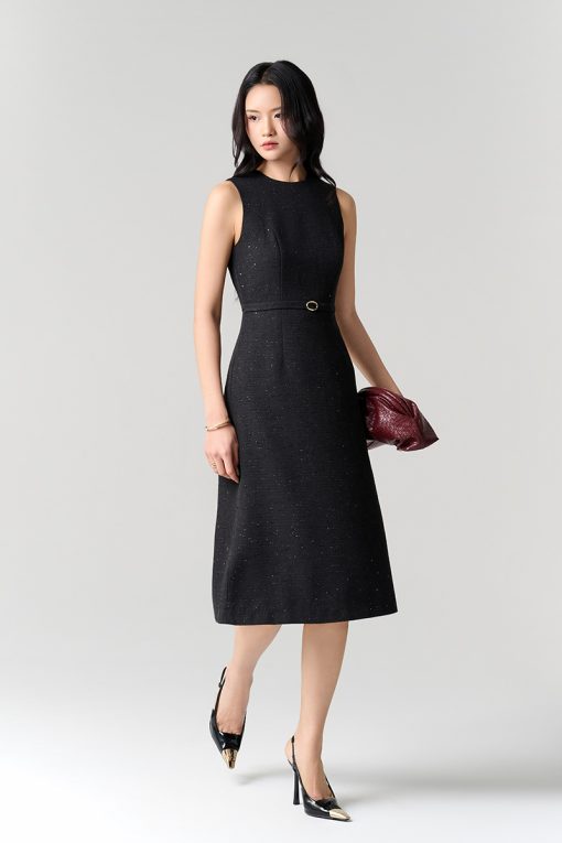 Đầm tweed A dài SN đai eo kẹp sườn