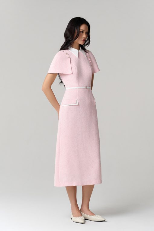 Đầm tweed phối cổ tay cài rời