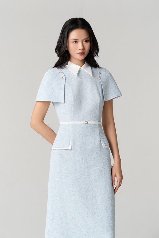 Đầm tweed phối cổ tay cài rời