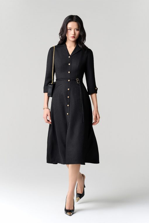 Đầm xoè lơ vê tay đai eo dây đôi