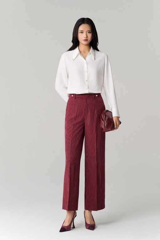 Quần suông kẻ quai nhê cạp cài cúc