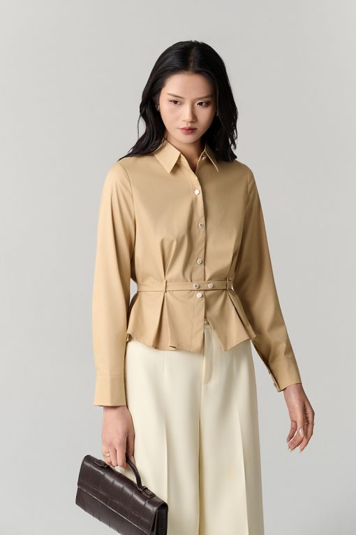 Sơ mi DT xếp ly eo, gấu xoè kèm đai