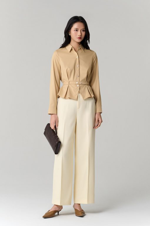 Sơ mi DT xếp ly eo, gấu xoè kèm đai