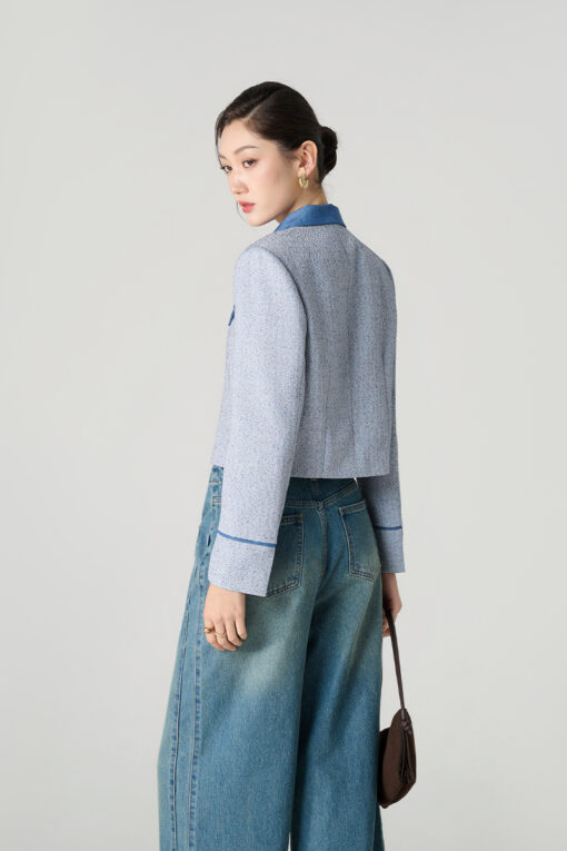 Áo khoác tweed cổ 2 ve phối denim