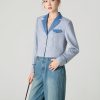 Áo khoác tweed cổ 2 ve phối denim