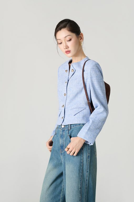 Áo khoác tweed croptop cổ bẻ lật -