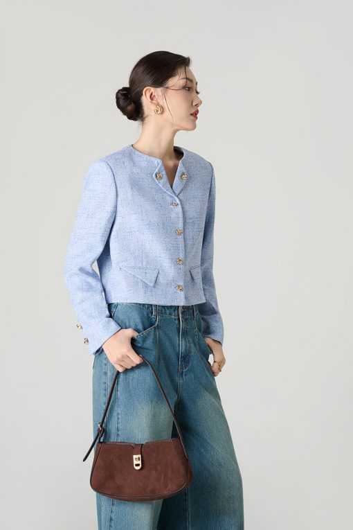 Áo khoác tweed croptop cổ bẻ lật -