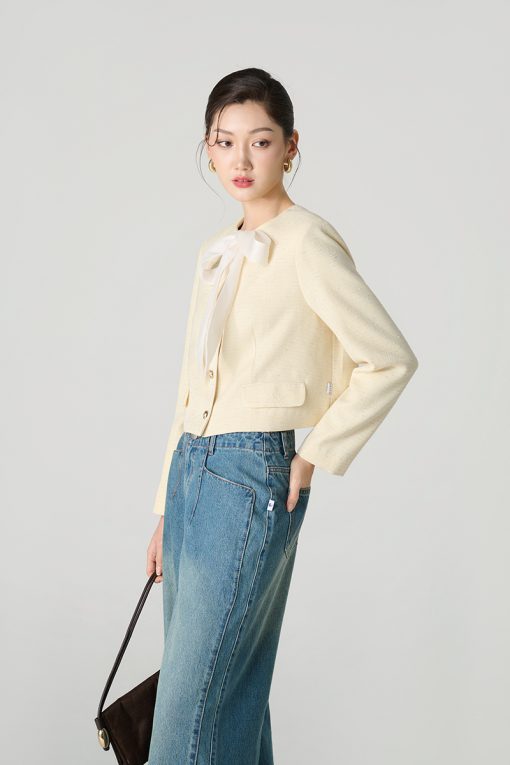 Áo kiểu DT croptop cổ vát V buộc nơ