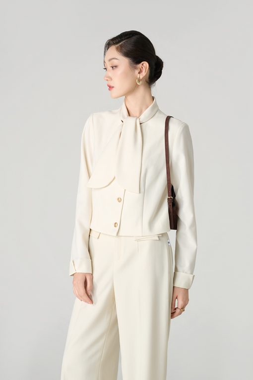 Áo kiểu DT croptop cổ vắt nơ