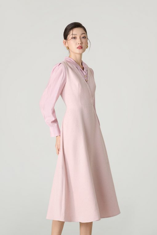 Đầm tweed xoè phôi cổ cách điệu