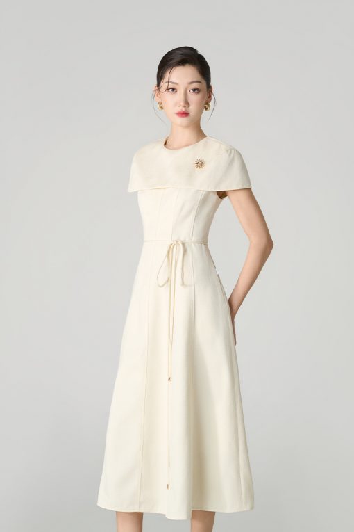 Đầm xoè tay cape can diễu thân kèm dây