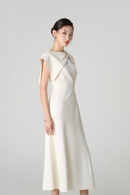 Đầm xoè tùng đuôi cá vạt vai bồng lệch