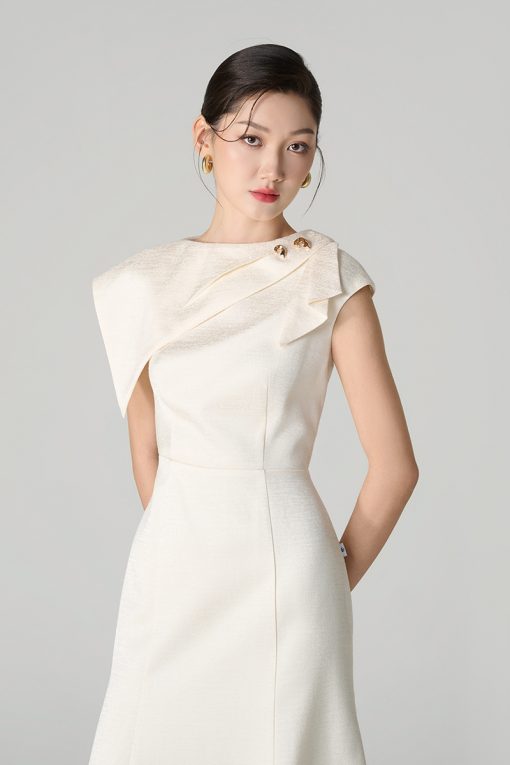 Đầm xoè tùng đuôi cá vạt vai bồng lệch