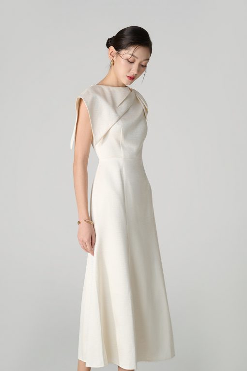 Đầm xoè tùng đuôi cá vạt vai bồng lệch