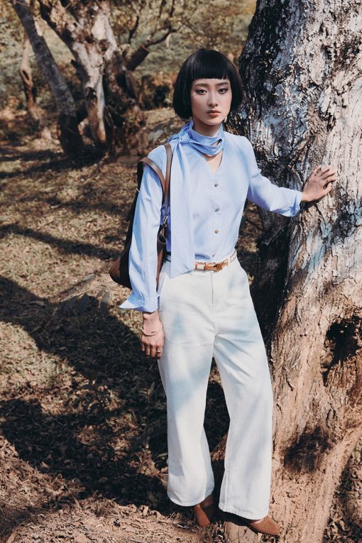 Sơ mi DT cổ V buộc nơ