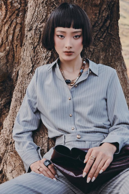 Sơ mi DT kẻ suông kèm cà vạt