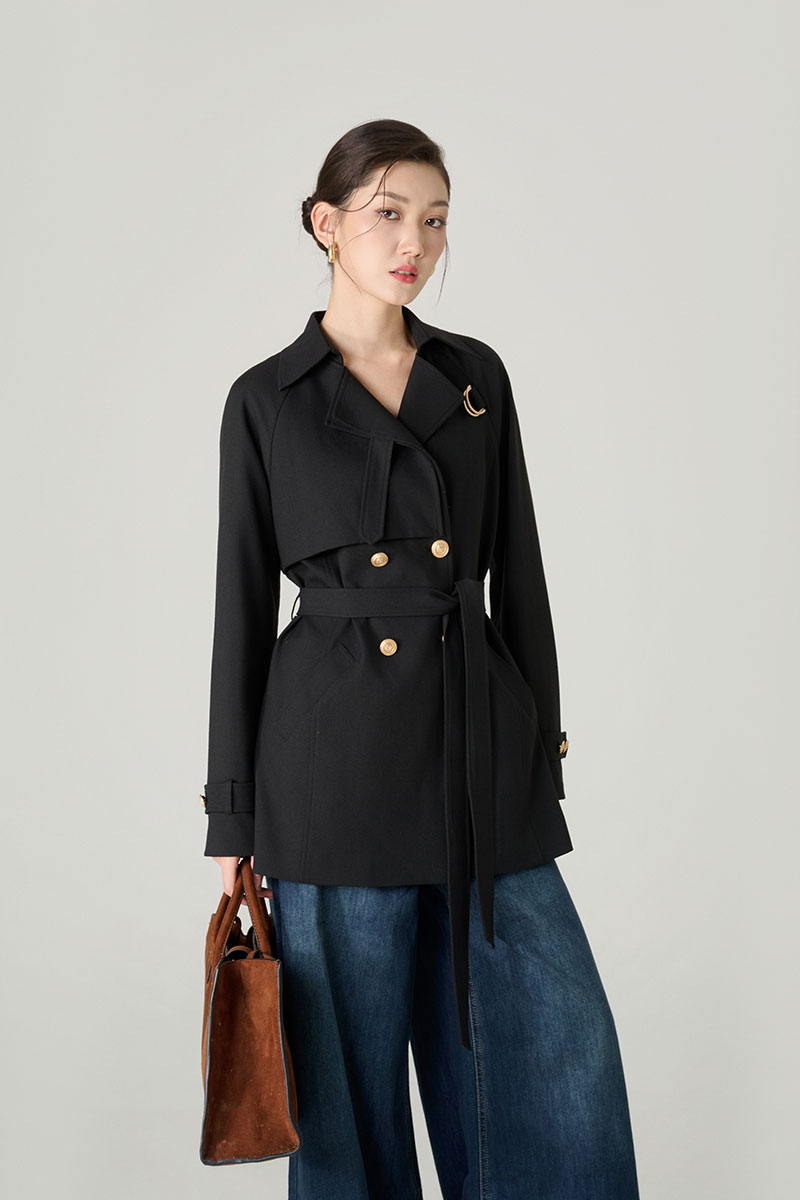 Áo khoác lửng tay raglan kẹp D kèm đai