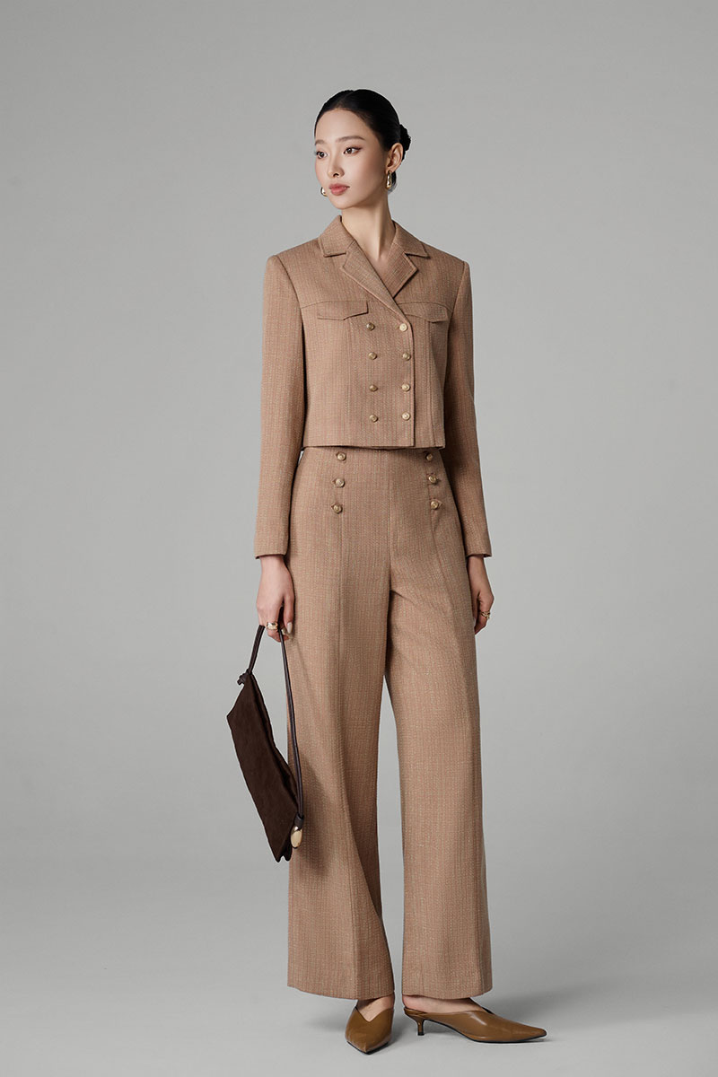 Áo khoác text 2 hàng cúc kẹp nắp túi ngực