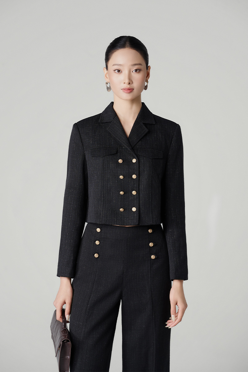 Áo khoác text 2 hàng cúc kẹp nắp túi ngực