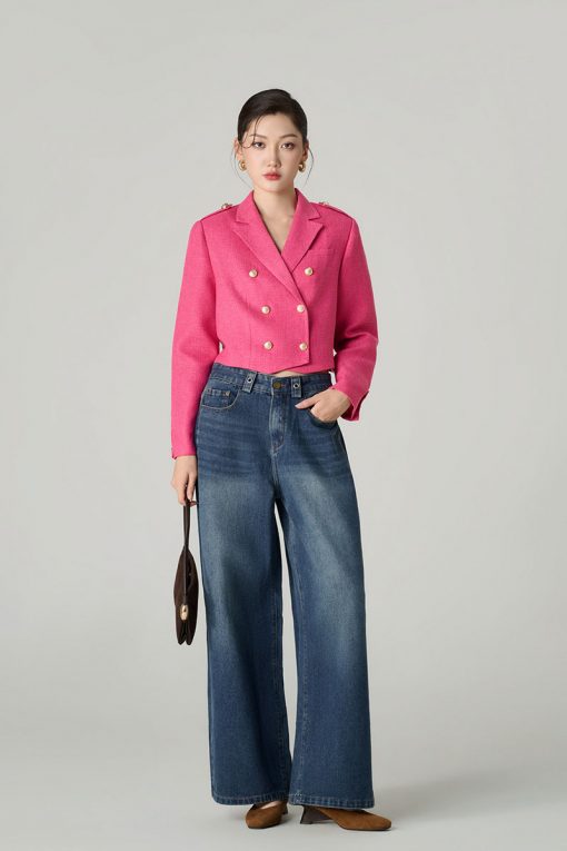 Áo khoác tweed 2 hàng cúc gấu chéo