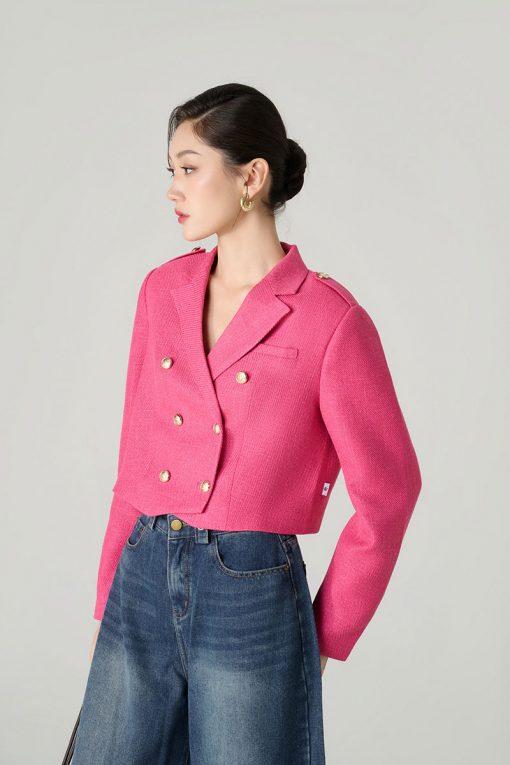 Áo khoác tweed 2 hàng cúc gấu chéo