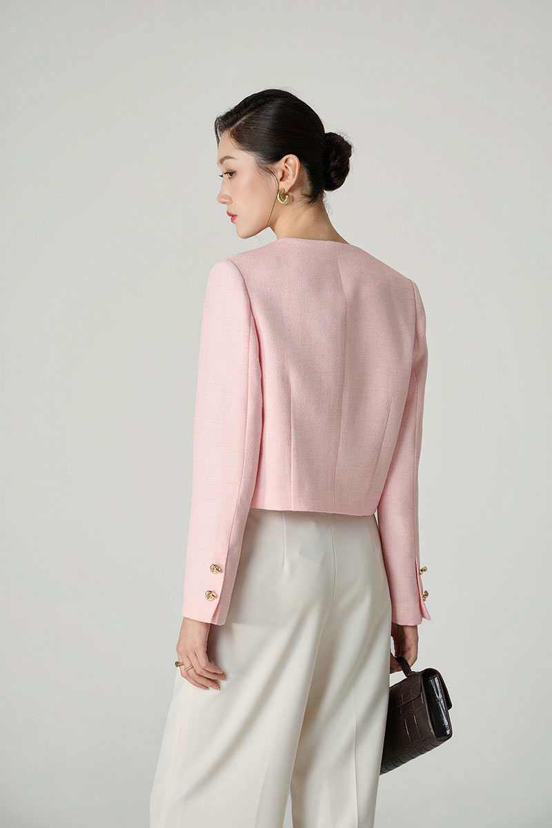 Áo khoác tweed croptop cổ bẻ lật