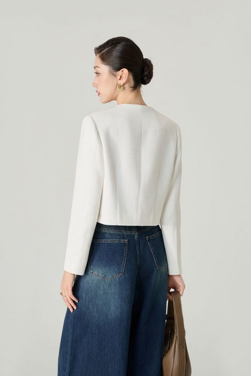 Áo khoác tweed croptop nắp túi kẹp D