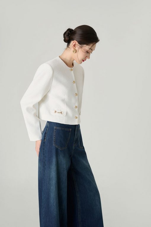 Áo khoác tweed croptop nắp túi kẹp D