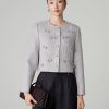 Áo khoác tweed croptop thân đính trang trí