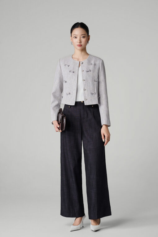 Quần suông denim nắp túi liền thân