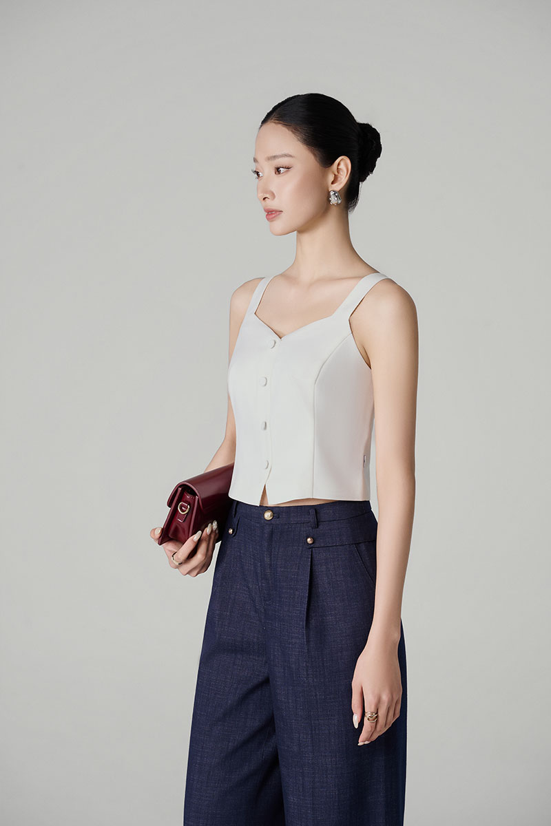 Áo kiểu 2 dây V trước 1 hàng cúc