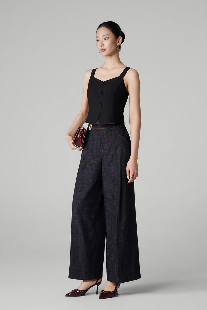 Quần suông denim đai luồn D TT