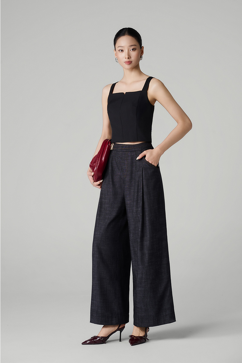 Quần suông denim đai luồn D TT