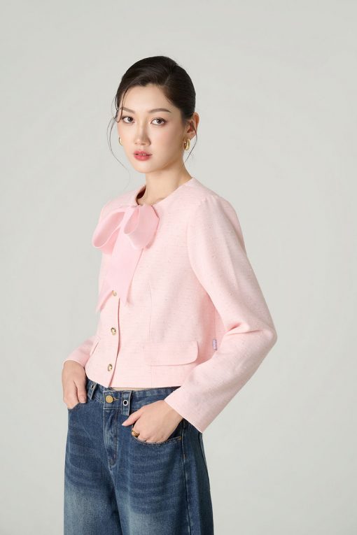 Áo kiểu DT croptop phối cổ, lé miệng túi