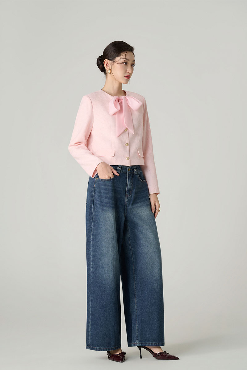 Áo kiểu DT croptop phối cổ, lé miệng túi