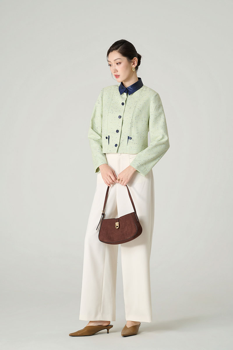 Áo kiểu DT croptop phối cổ, lé miệng túi