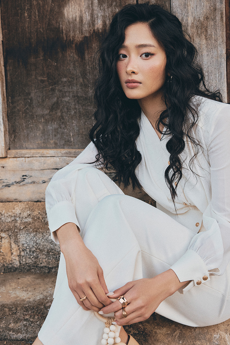 Áo kiểu DT peplum cổ V phối thân