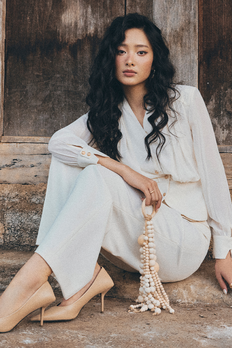 Áo kiểu DT peplum cổ V phối thân