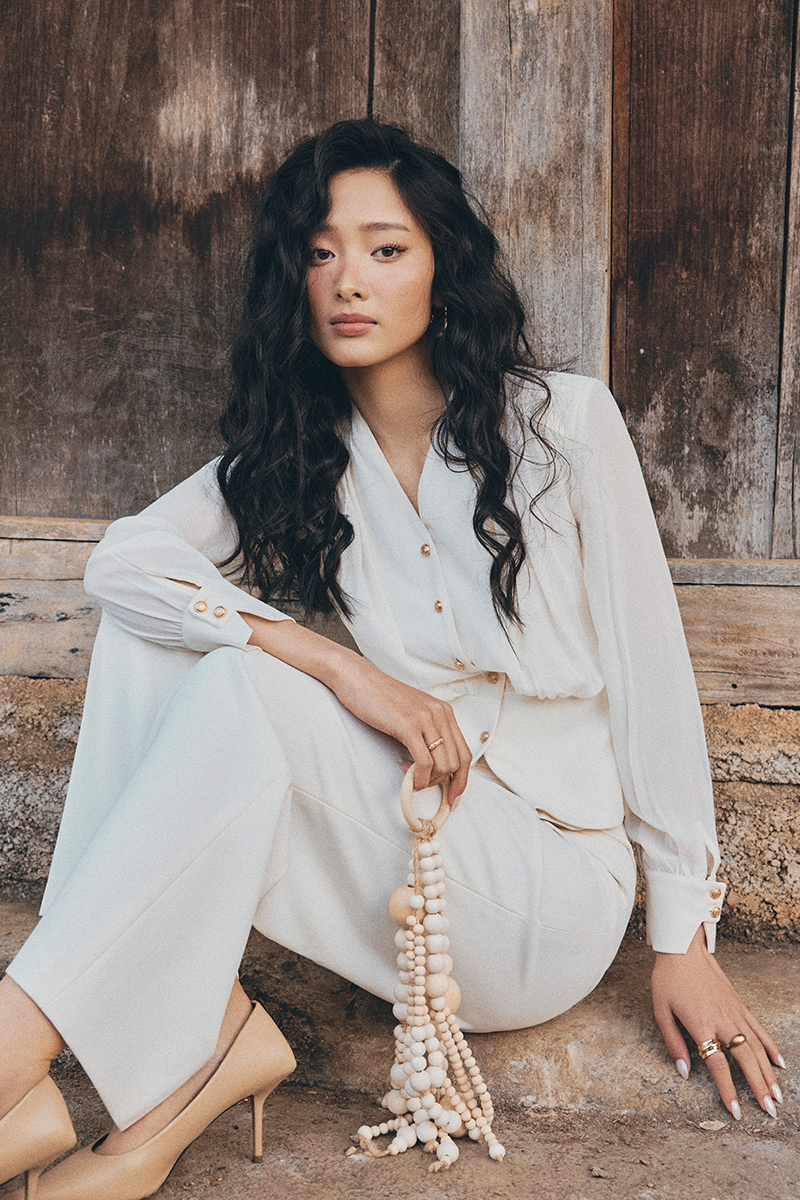 Áo kiểu DT peplum cổ V phối thân