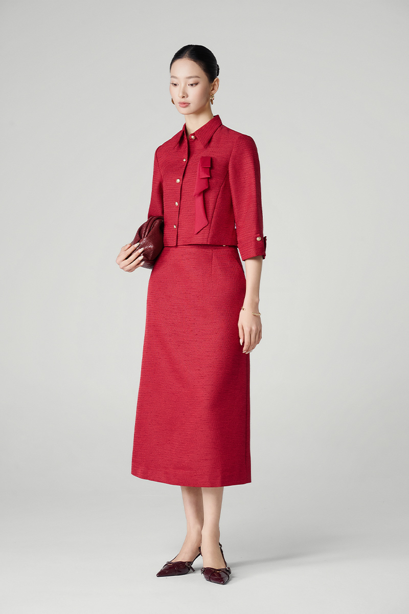 Chân váy tweed dáng A cạp đính cúc